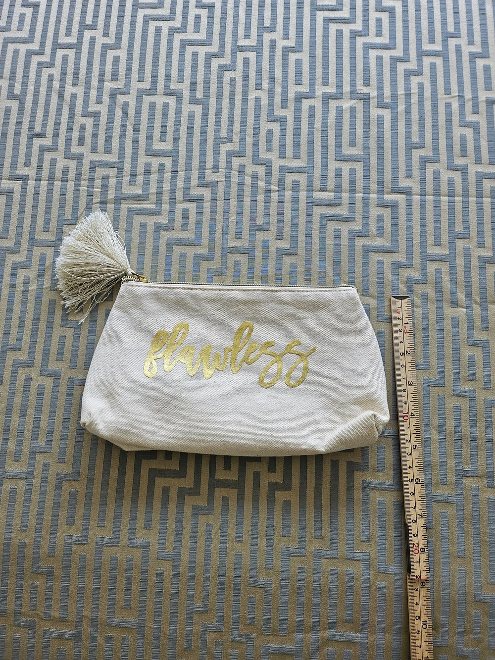 Flawless Gold Script Canvas Cosmetic Pouch - Cream